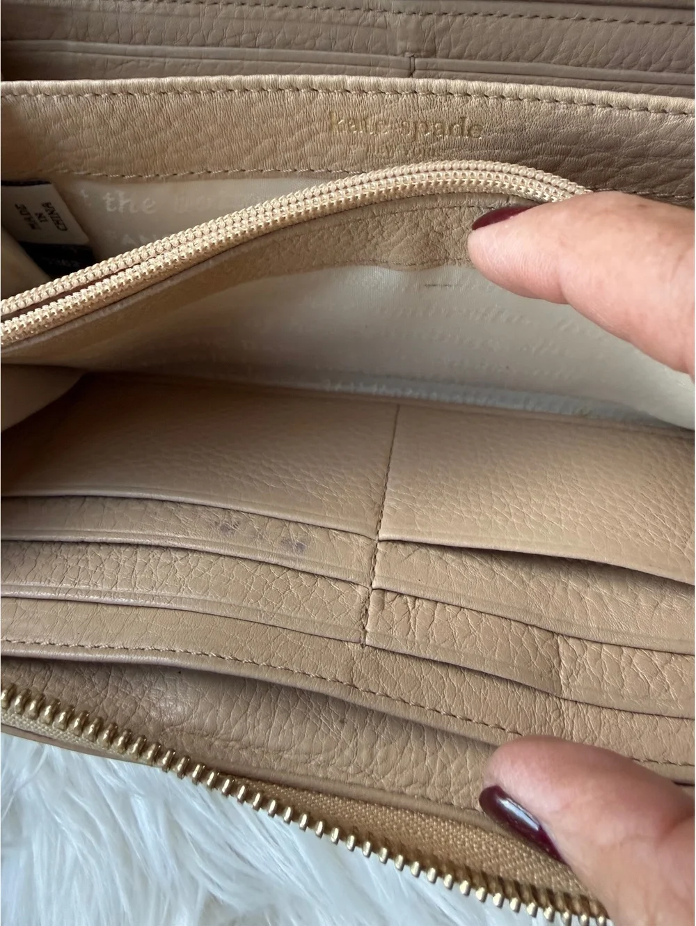 Kate Spade Beige Leather Zip-Around Wallet